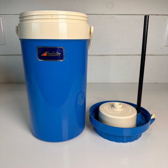 Vintage Aladdin Pump-A-Drink Thermos Blue Plastic Serveware Hot/Cold Camping - Picture 5 of 7